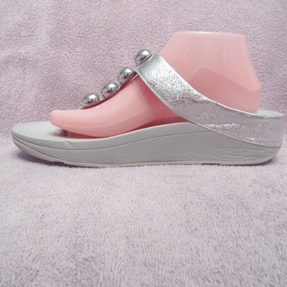 Fitflop Rola Toe Post Sandals Size 10 Leather Sparkle Disco Balls Flip Flops - Picture 5 of 12